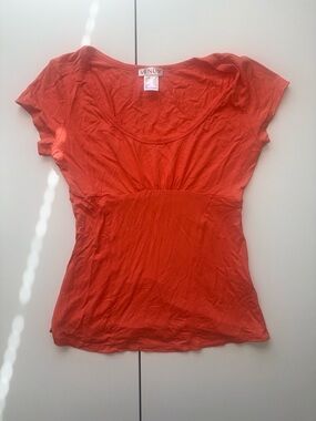 VENUS Orange Short Sleeve Scoop Neck Gathered Waist Top